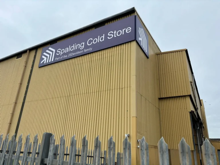 Large Spalding Cold Store building signage with JSDavidson branding