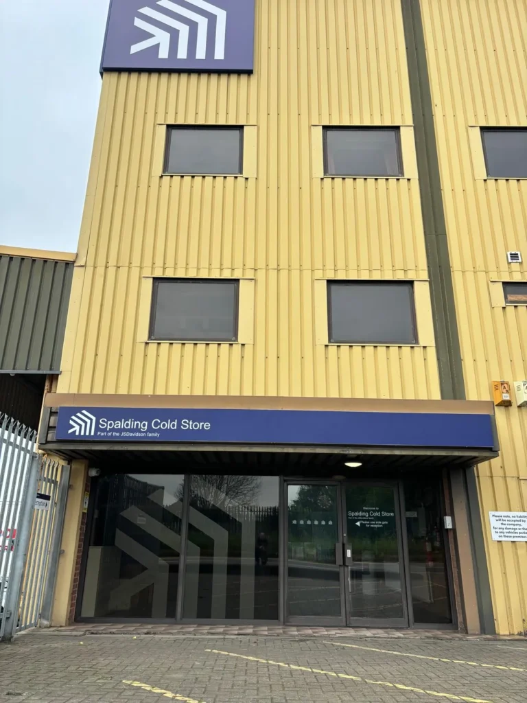 Spalding Cold Store entrance fascia and branded glazing